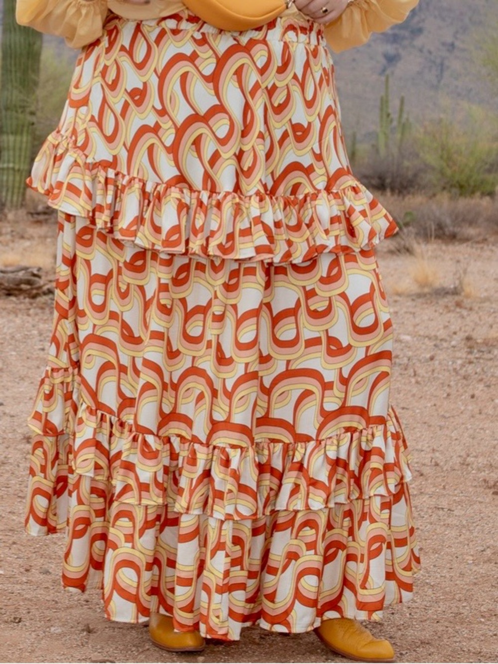 Loud Bodies 70s wave print maxi skirt plus size 3X Tall Orange retro
